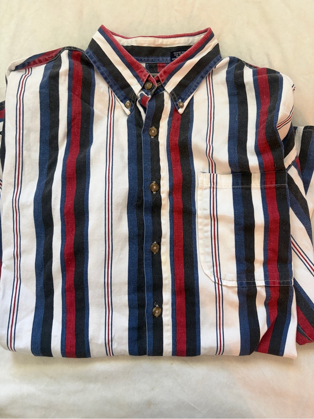 Vintage Men's bon homme Button-Down Shirt - Navy, Red & White Stripes